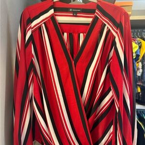 INC International Concepts Red and Black Striped Blouse